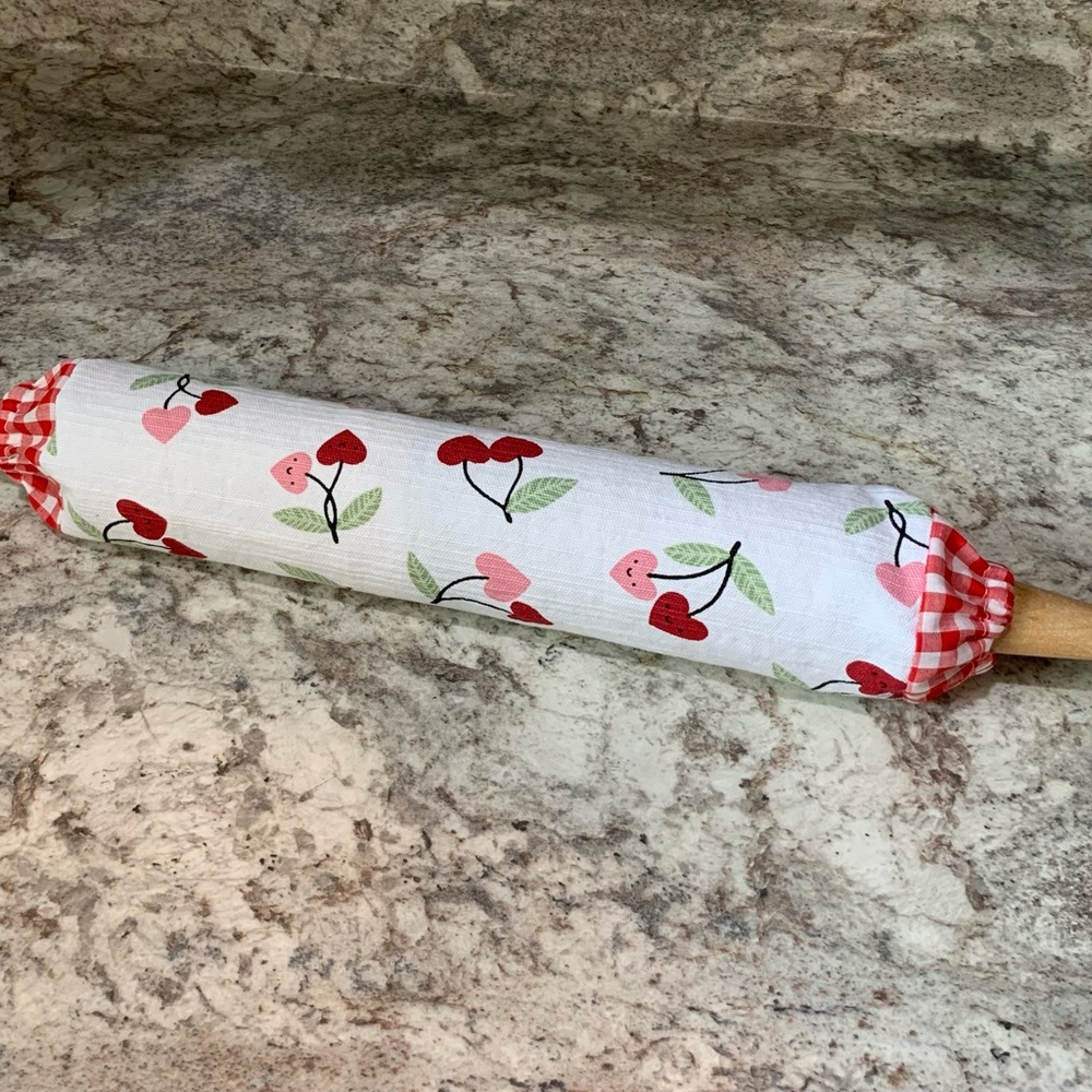 Cherry Print Rolling Pin Cover - Handmade 1 Cover Only
